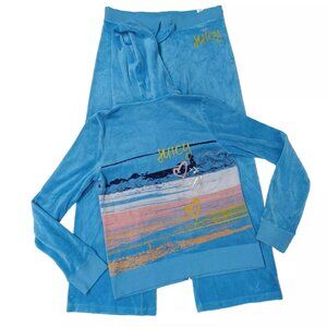 Juicy Couture Tracksuit Blue Matching Set XL Large Jacket Pants Velour Vintage